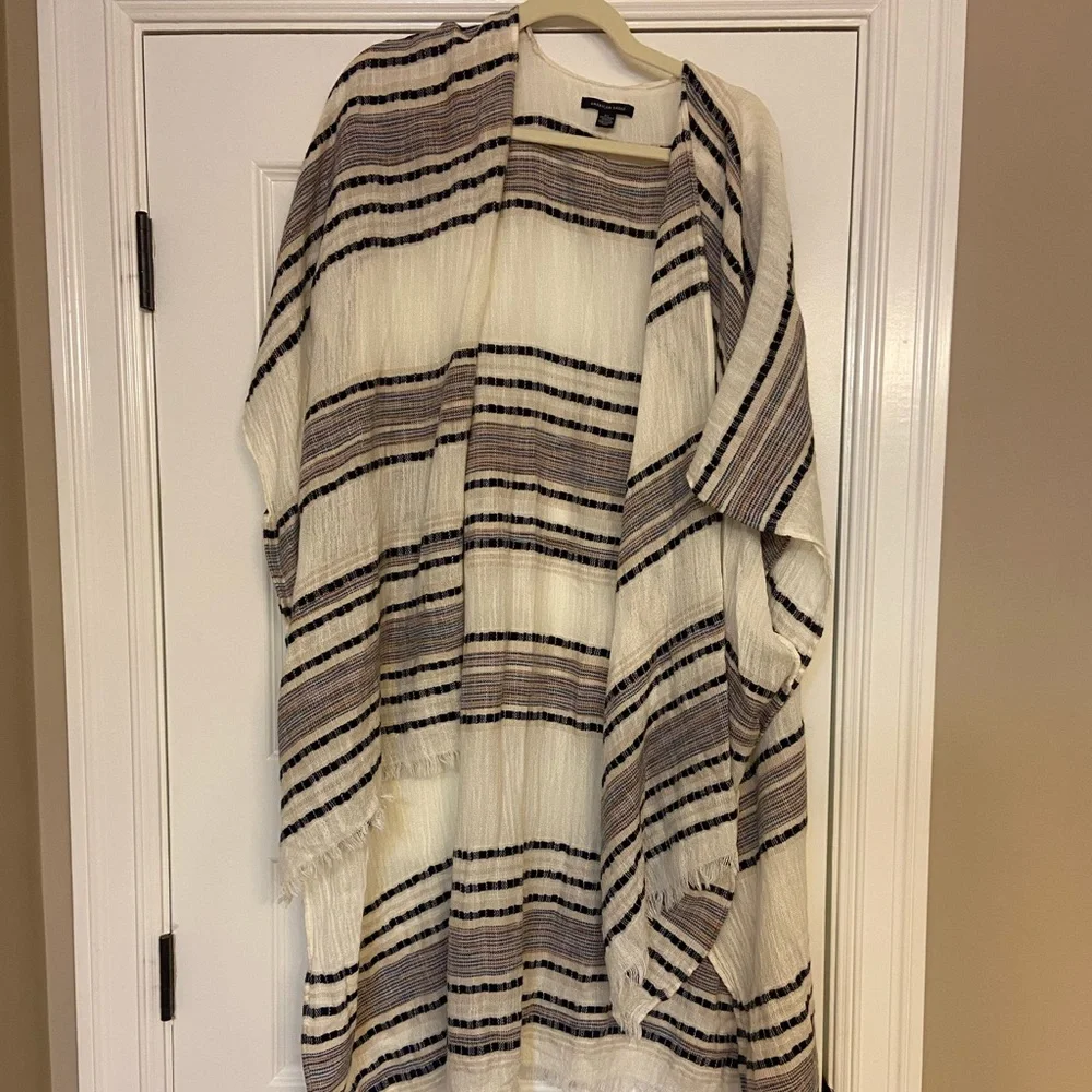 Striped Fringe Shawl Wrap Cardigan - Picture 4 of 7